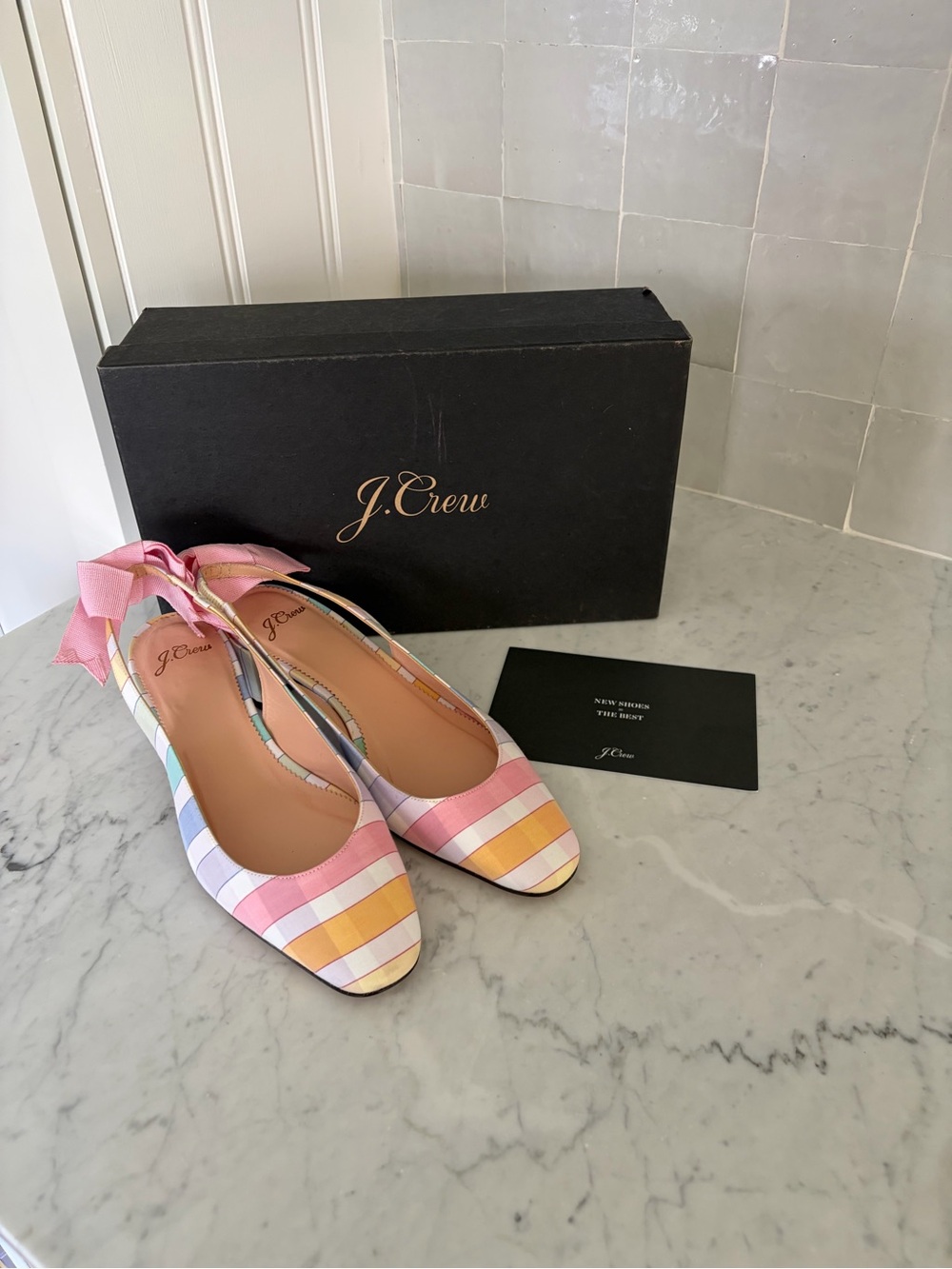 J. Crew Pastel Gingham Sling Backs with Grosgrain Bow NWT Size 8 - Picture 5 of 6